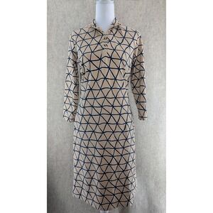 J.McLaughlin Catalina Cloth Dress Tan Black Geometric Quarter Zip 3/4 Sleeve S